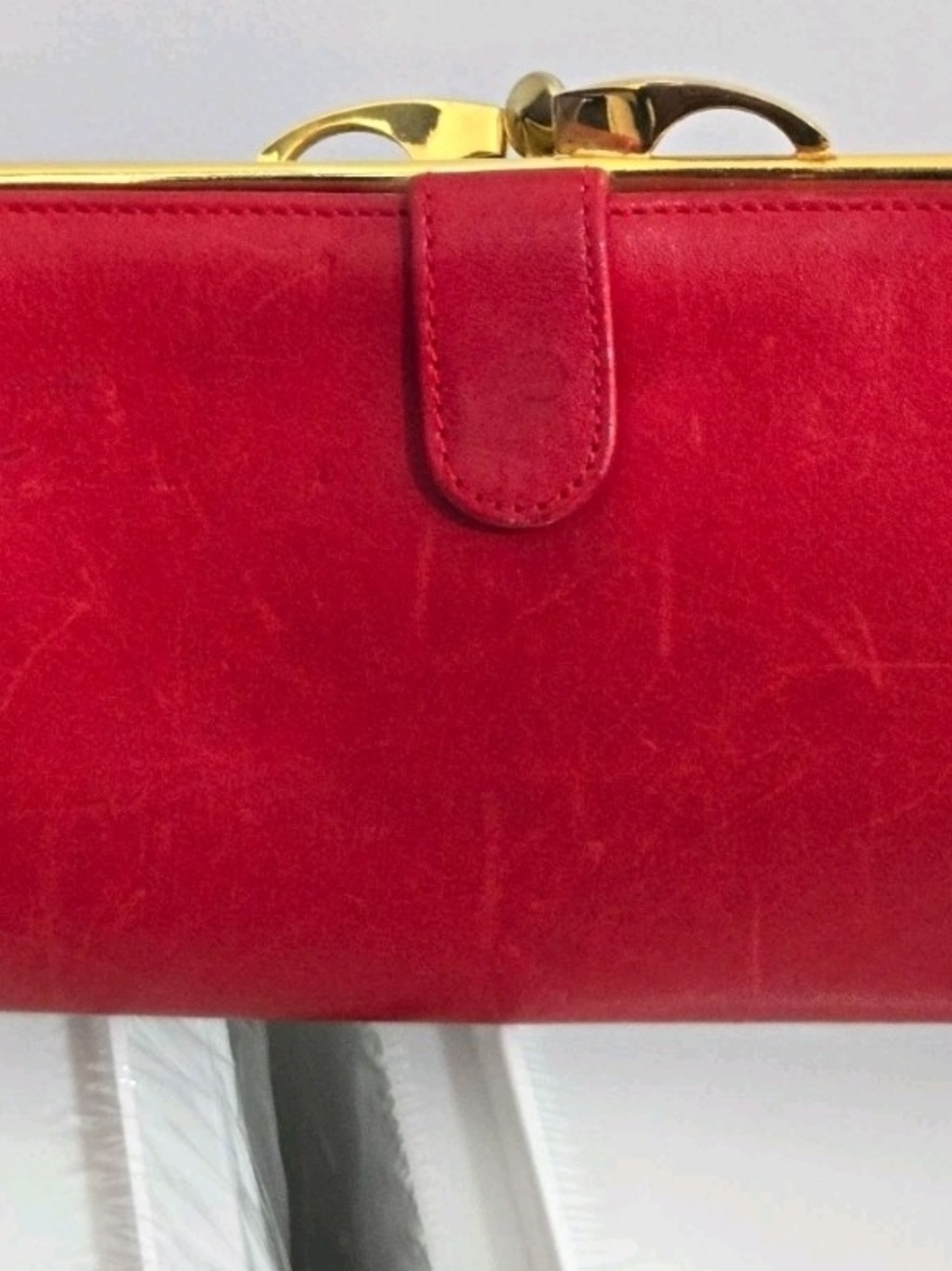 Loewe Red Frame Clutch Wallet with Coin Pocket, Gold Tone Accents